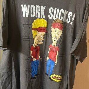 Men’s Beavis and Butthead Work Sucks T-Shirt by MTV